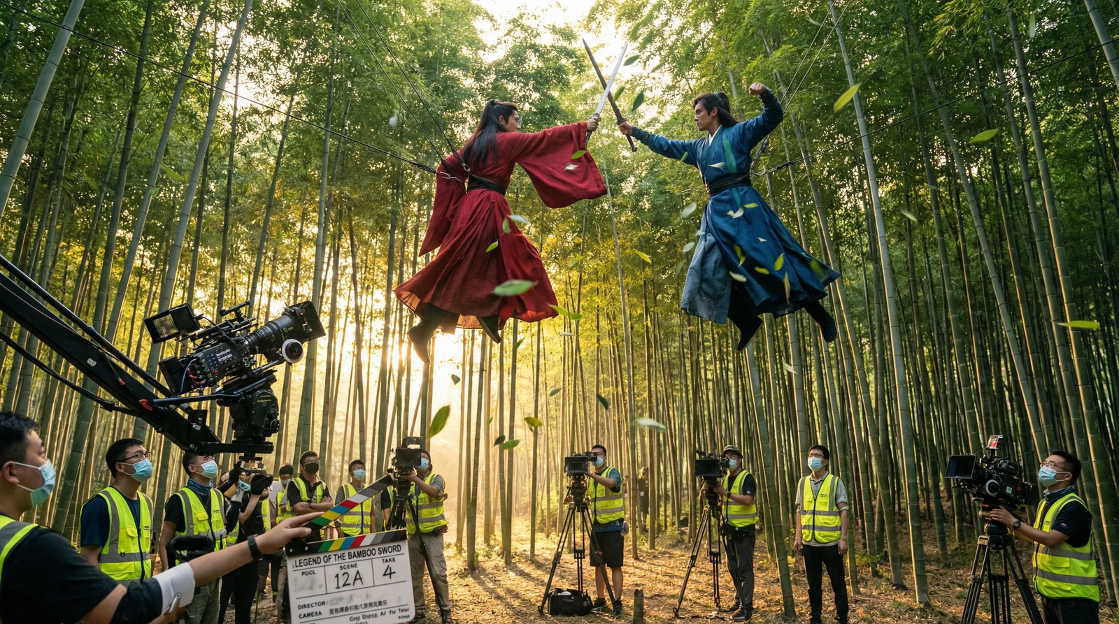 91武侠动作片竹林对决拍摄现场